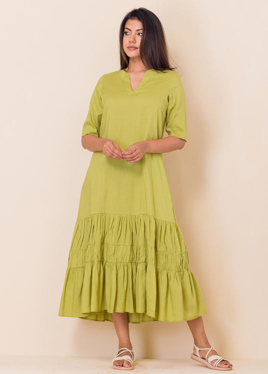 Flowy midi dress with shirring detail