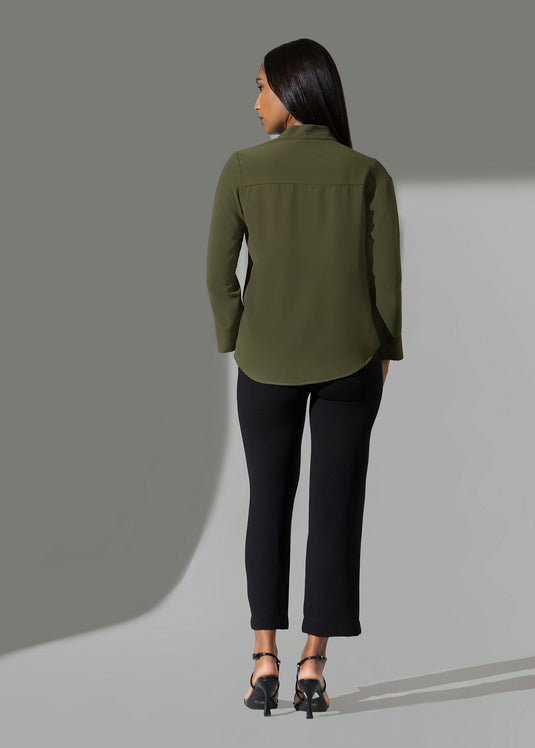 Long sleeve blouse with front tie