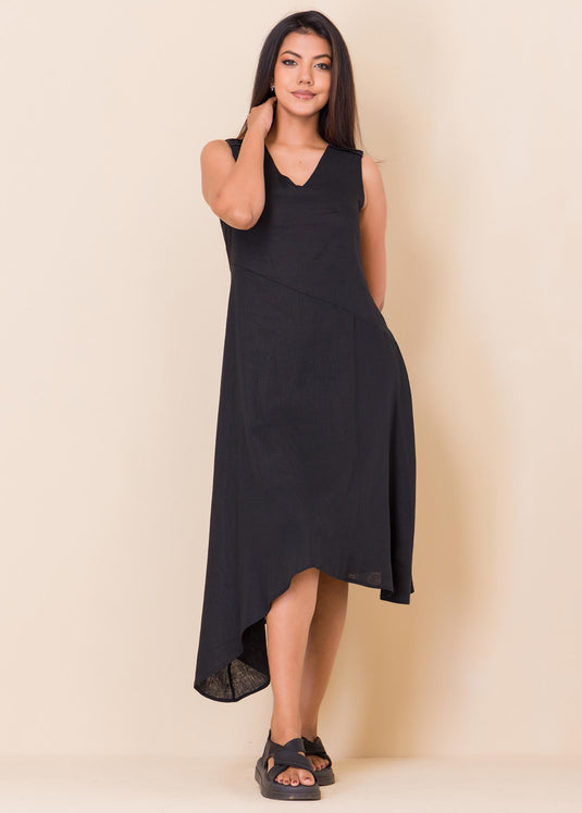 Sleeveless v neck linen dress