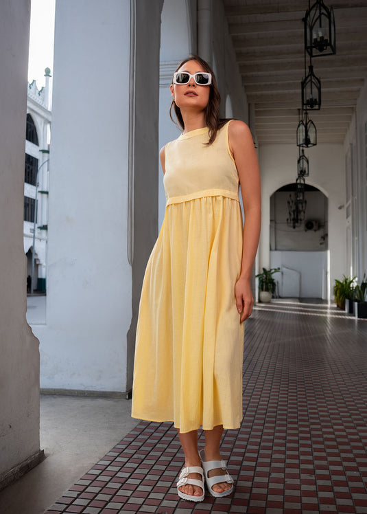Sleeveless Midi Length Dress With Button Down Back
