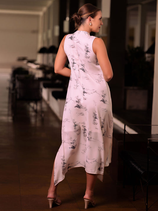 Printed sleeveless dress with tiered panel