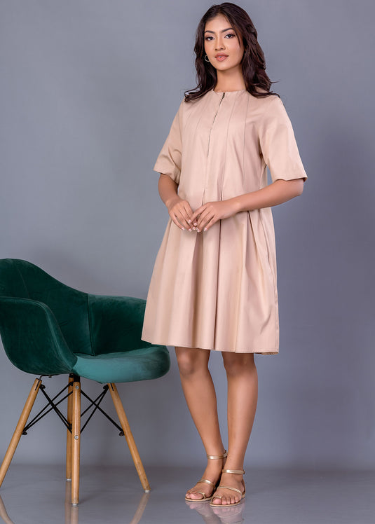 Cut panel dress with front metal zipper