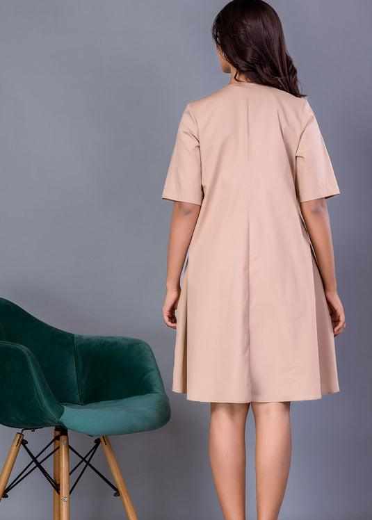 Cut panel dress with front metal zipper
