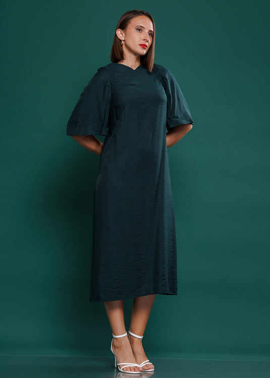 Shirring detailed midi dress