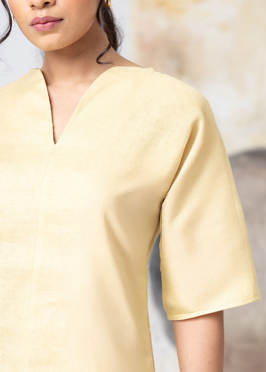 Kimono Sleeve Linen Blouse With Neck Detail