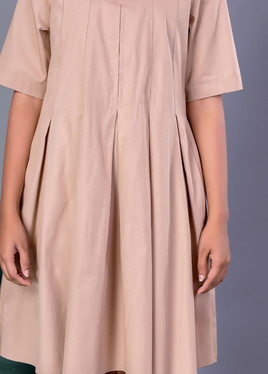 Cut panel dress with front metal zipper
