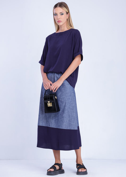 A Line Skirt With Contrast Panel