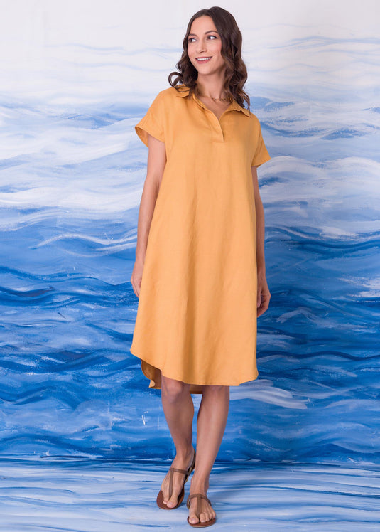 A line dress with open collar