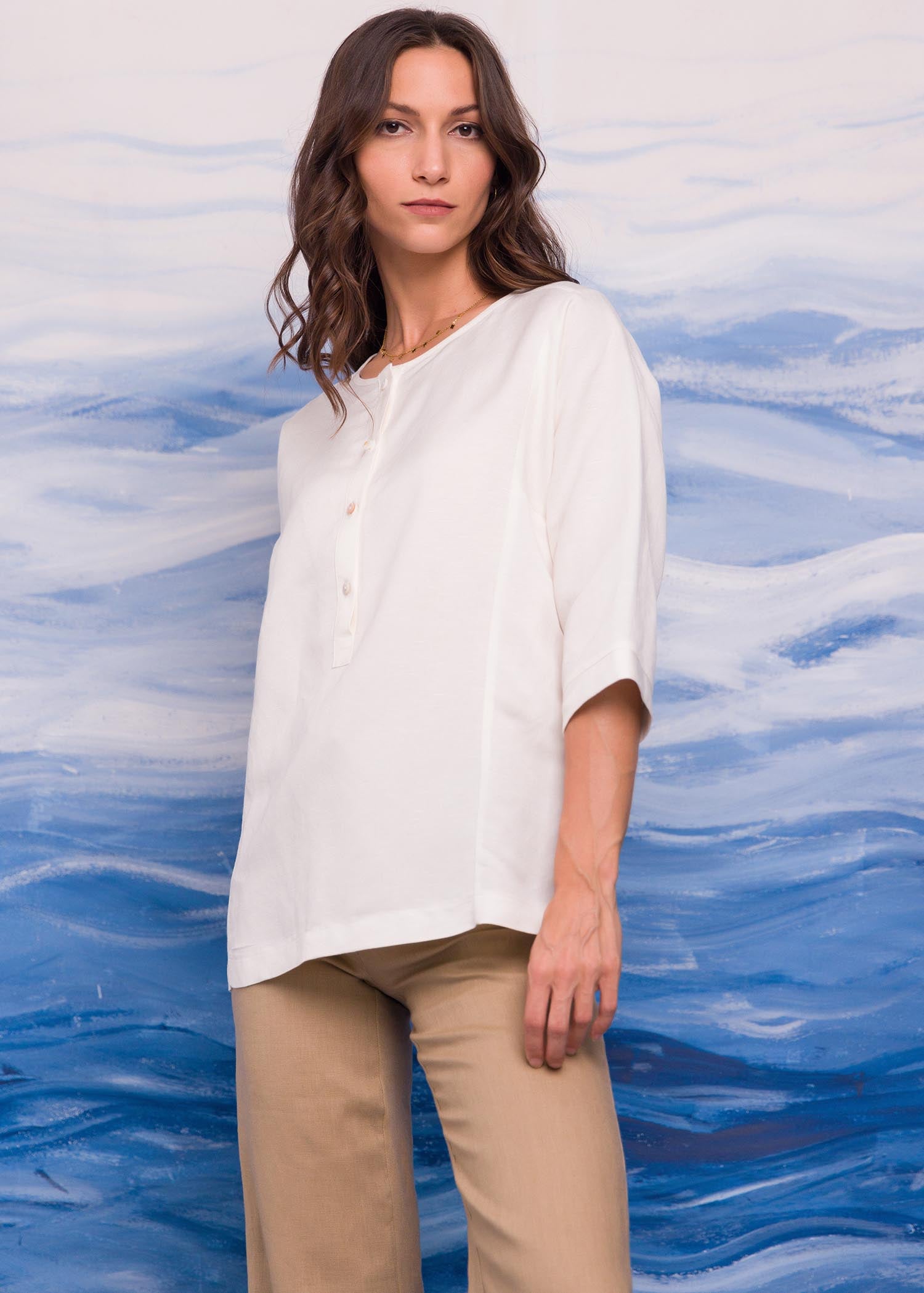 Round Neck Blouse With Short Placket