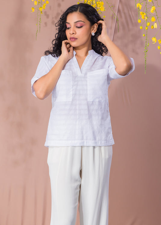 Basic Blouse With Large Front Pockets