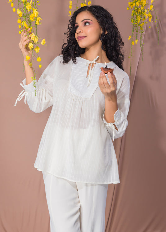 White Blouse With Tie Detail