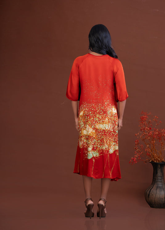Batik bell sleeve flared dress