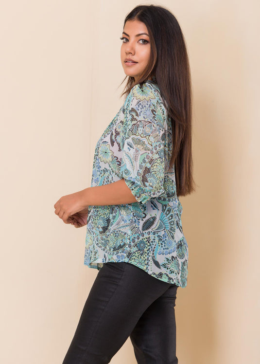 Printed blouse with smocking detail