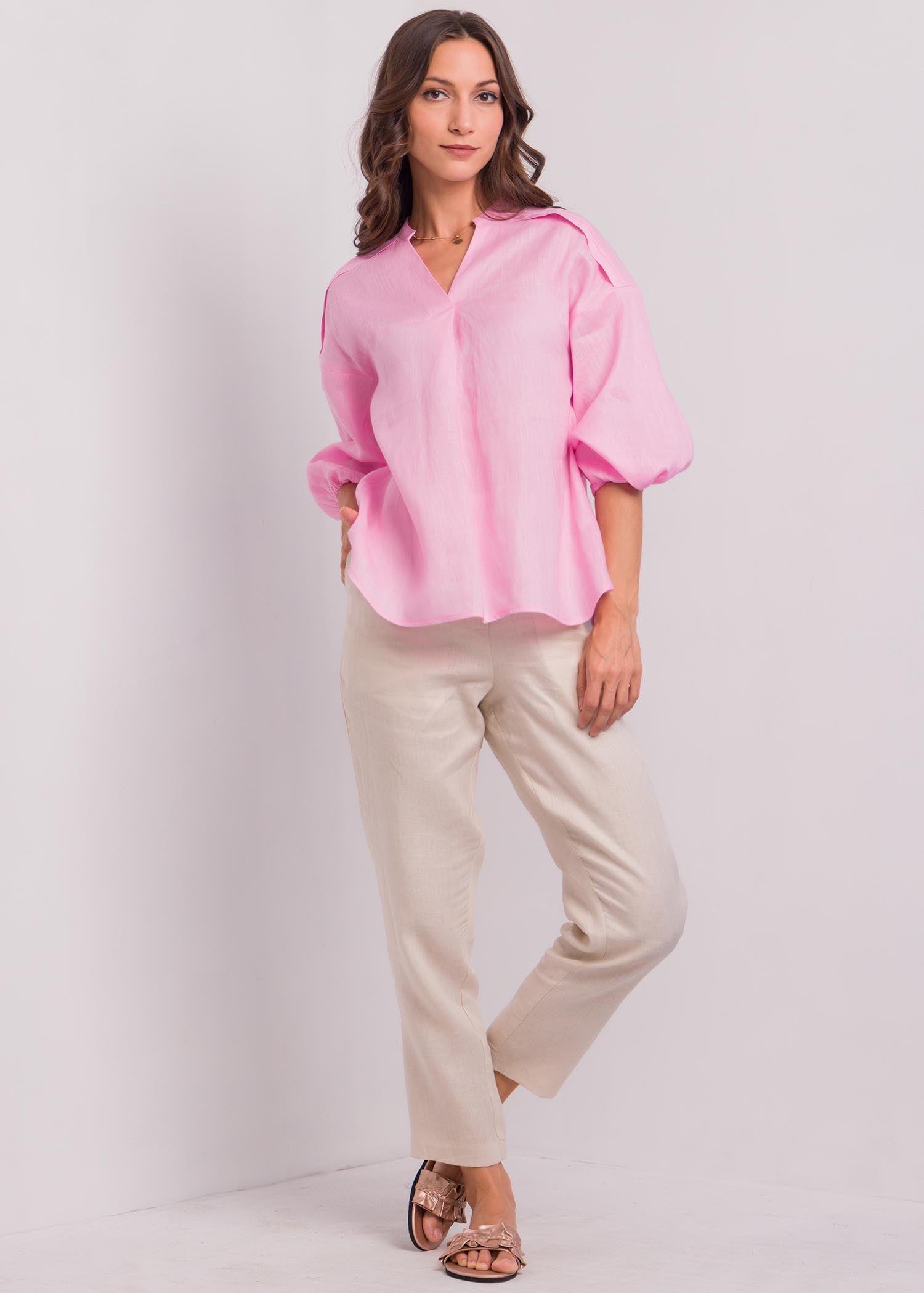 Loose Fitted Blouse With Puff Sleeves
