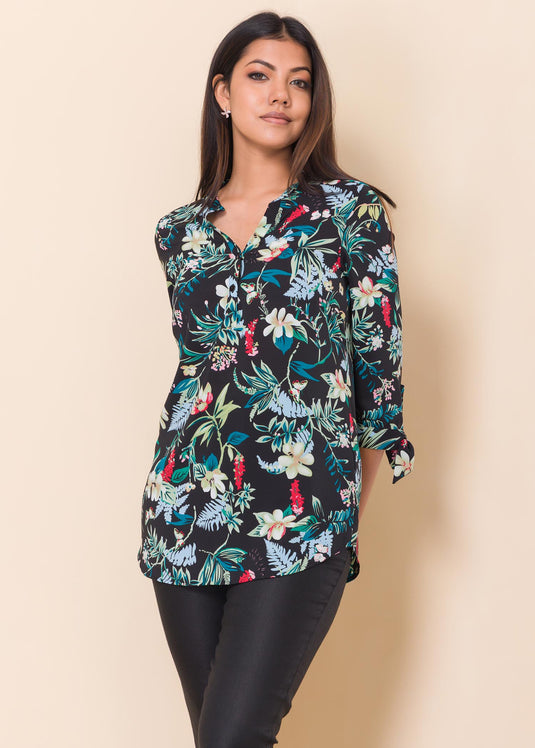 Floral printed blouse with sleeve ties
