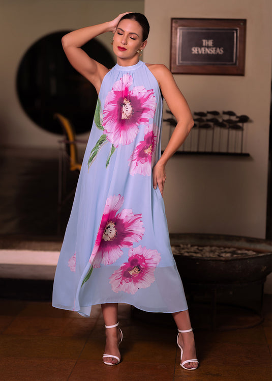 Printed halter maxi dress