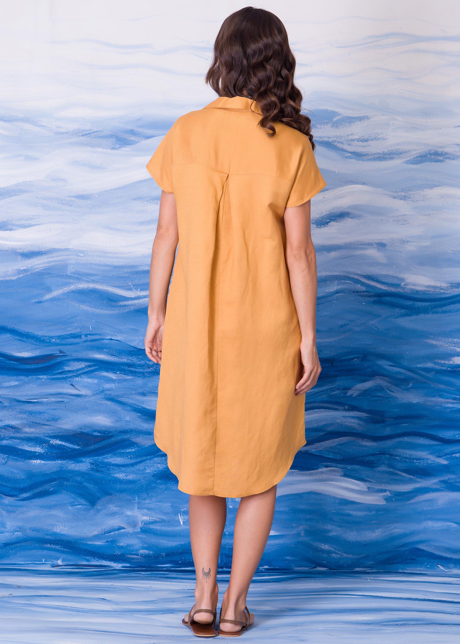 A line dress with open collar