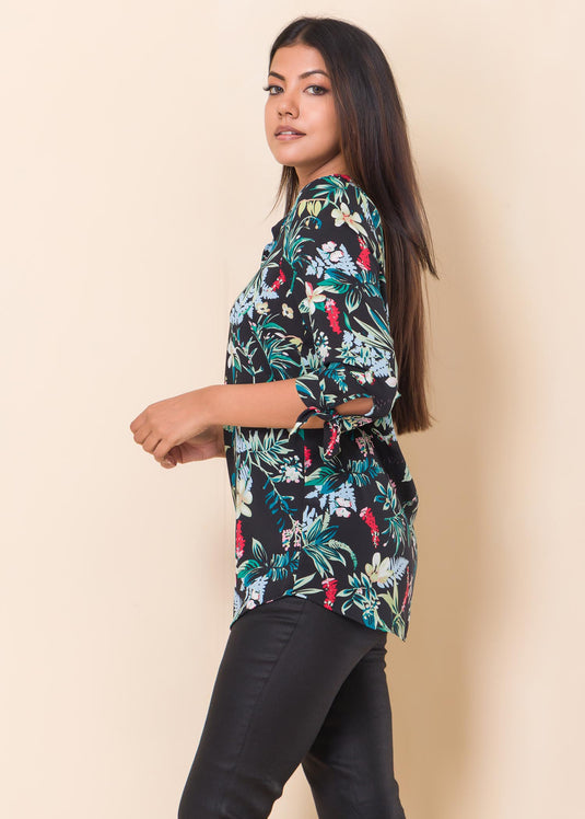 Floral printed blouse with sleeve ties