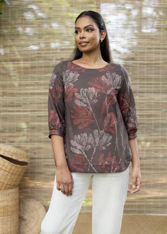 Round Neck Floral Batik Hand Print Top