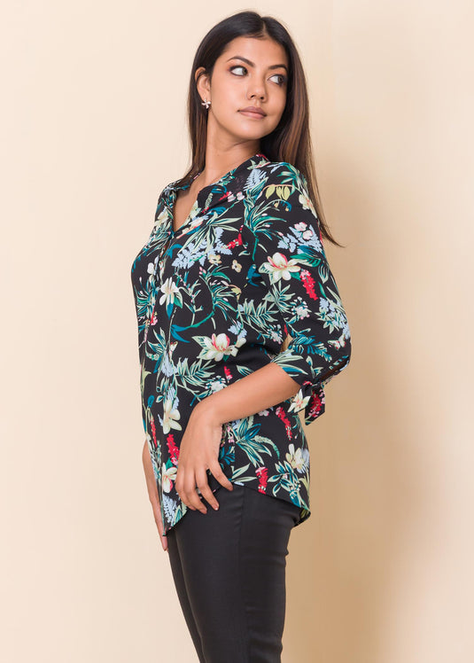 Floral printed blouse with sleeve ties