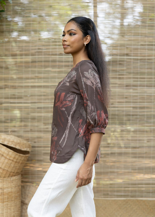 Round Neck Floral Batik Hand Print Top