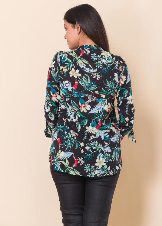 Floral printed blouse with sleeve ties