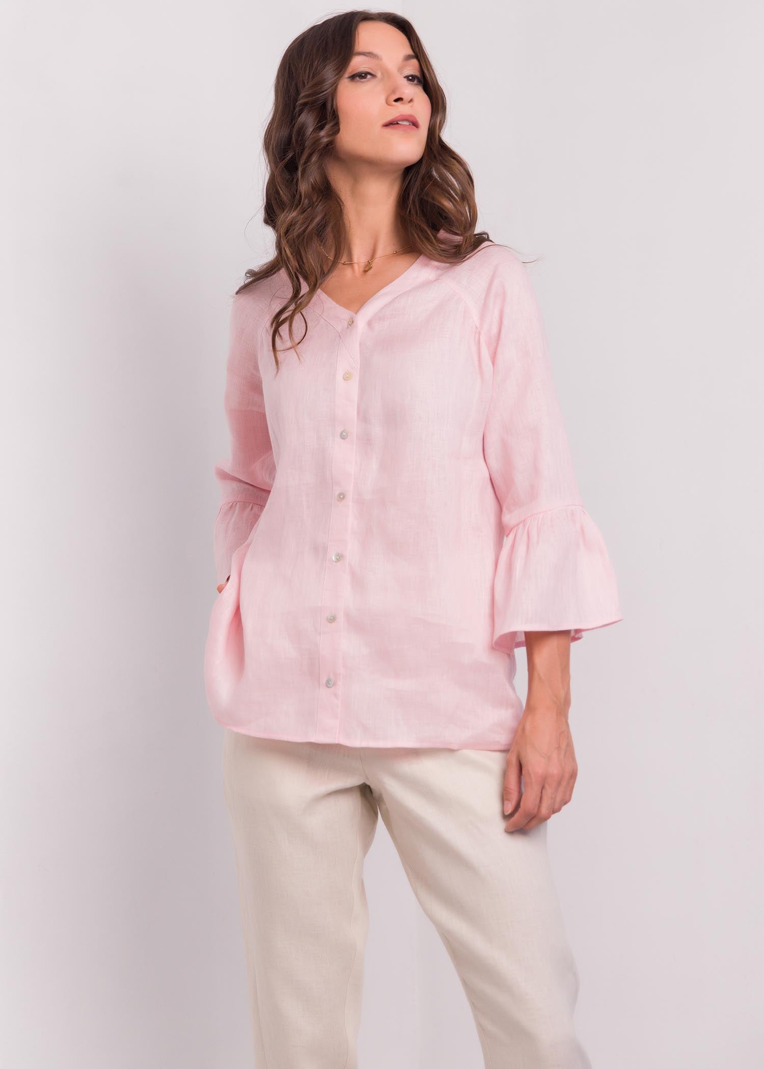 Flounce Sleeve V Neck Blouse