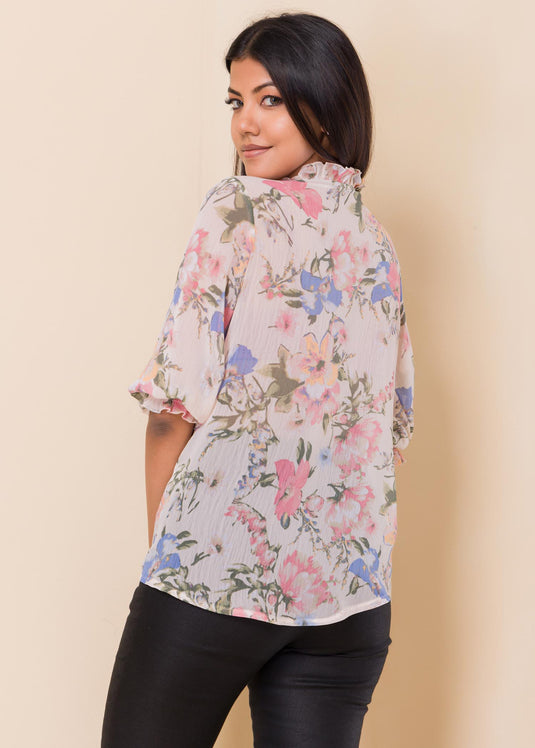 Printed Blouse With Smocking Detail