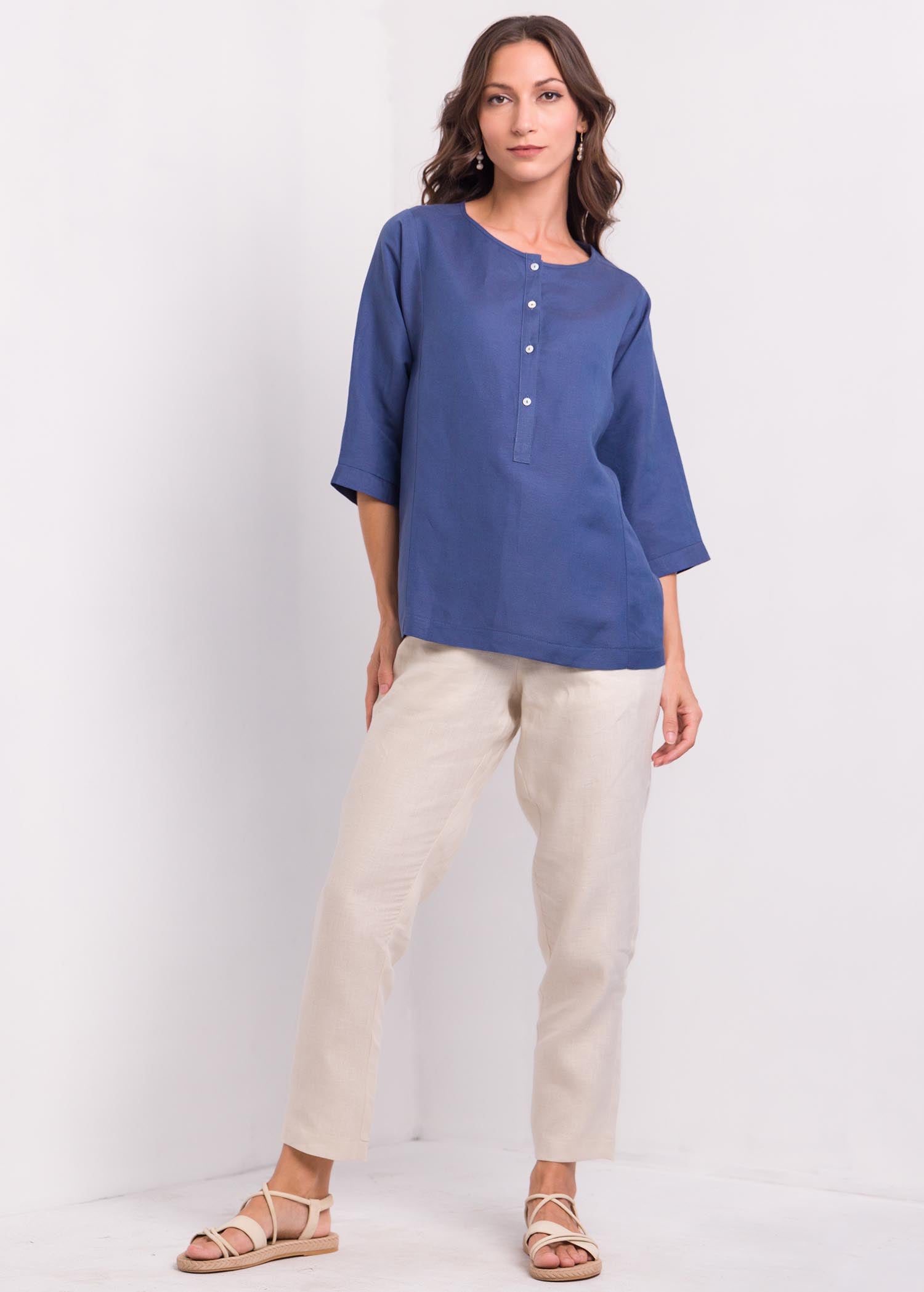 Round Neck Blouse With Short Placket