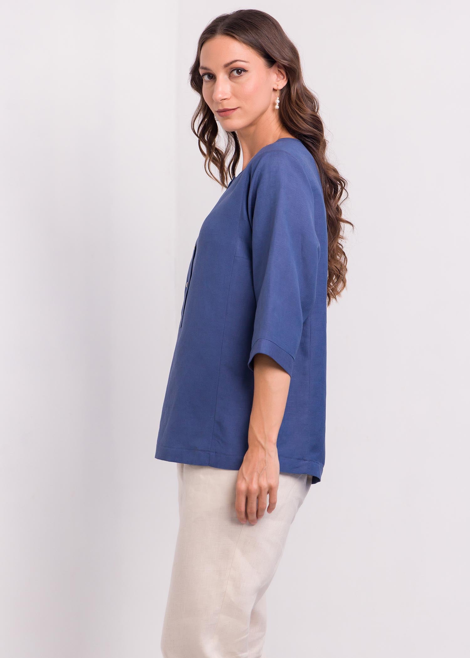 Round Neck Blouse With Short Placket