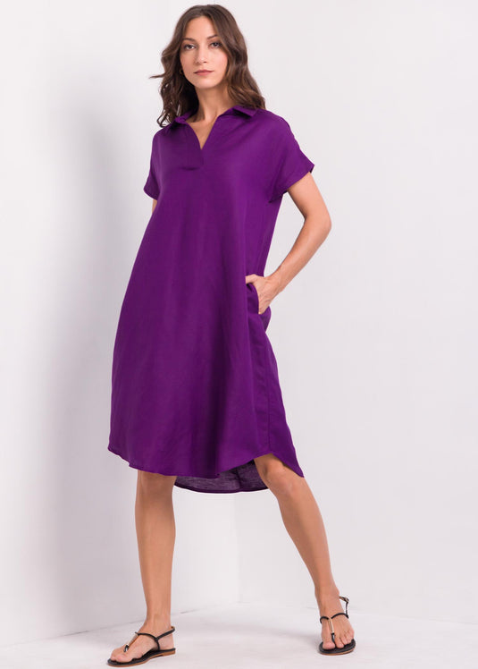 A line dress with open collar