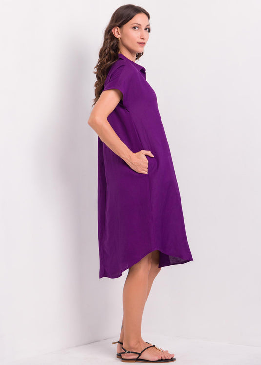 A line dress with open collar