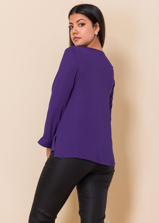 V neck blouse with covered buttons