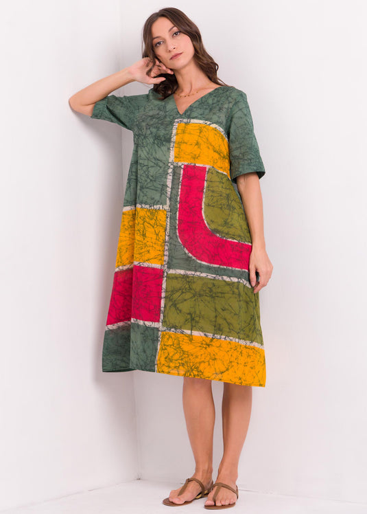 Geomatric Shapes Detailed Batik Dress