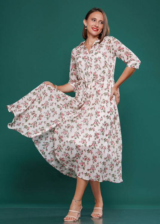 Printed maxi shirt dress