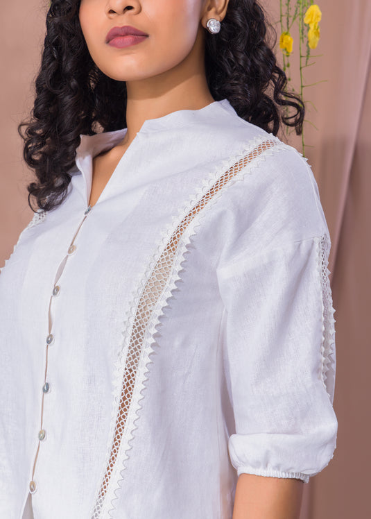 Linen Blouse With Lace Detail