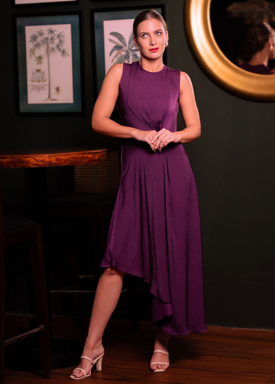 Sleeveless asymmetrical dress with side drape