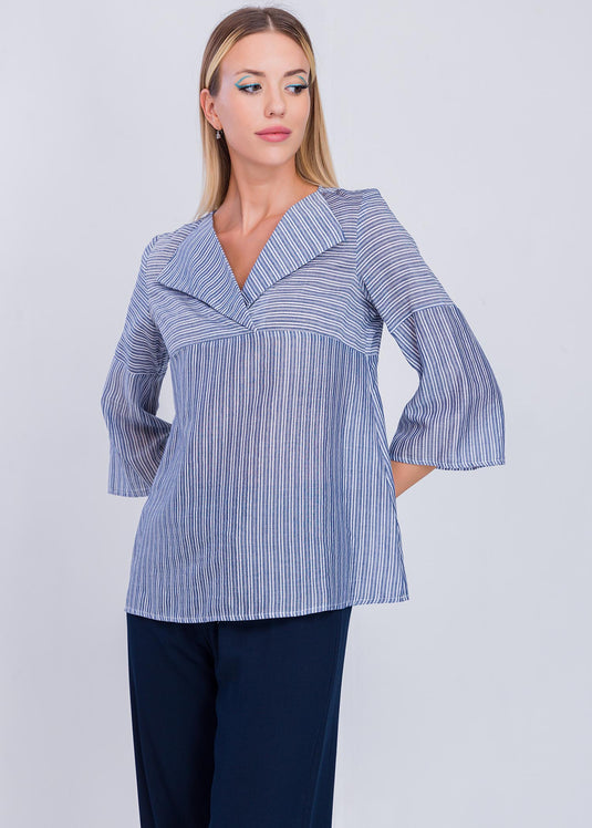Stripe Blouse With Large Collar
