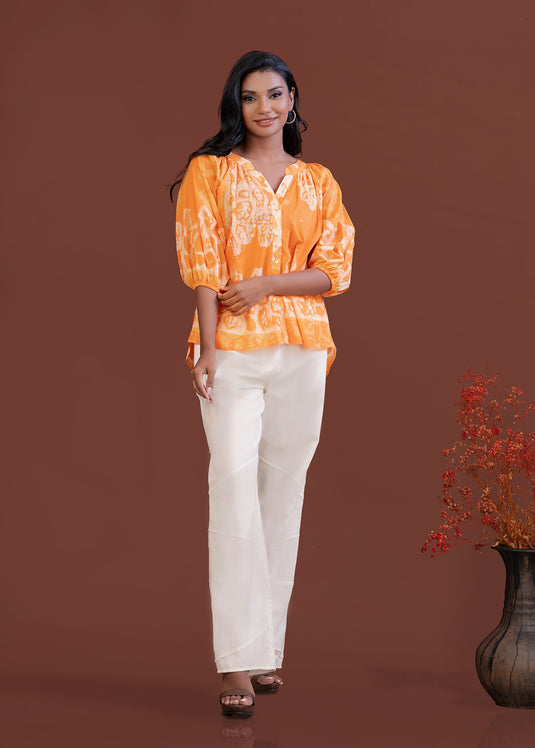 Batik blouse detailed with Chinese collar