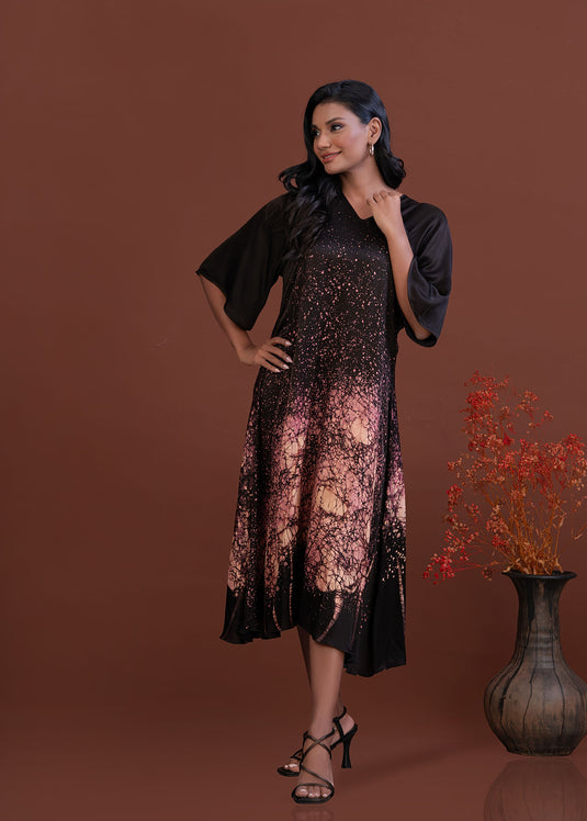 Batik bell sleeve flared dress