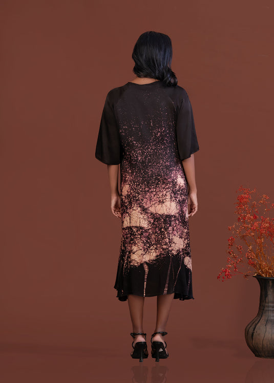 Batik bell sleeve flared dress