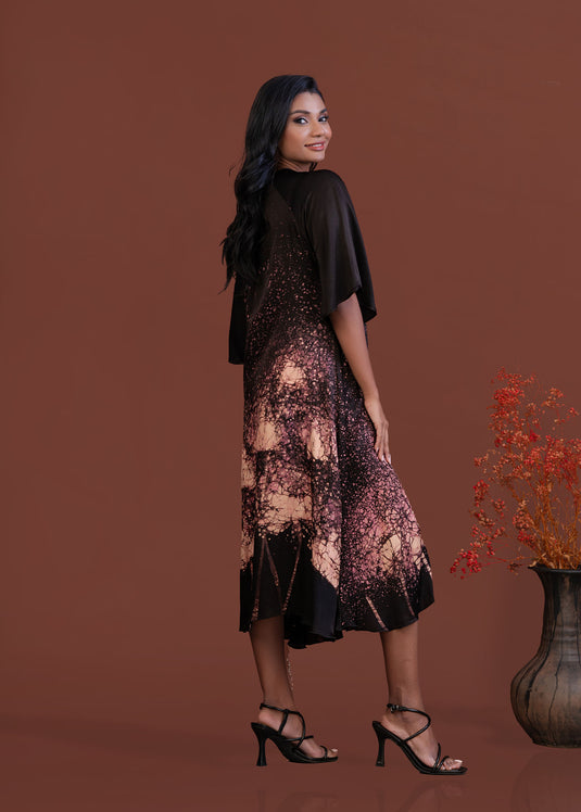 Batik bell sleeve flared dress