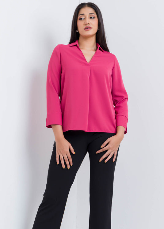 Three Quater Sleeve Blouse With Front Pleat