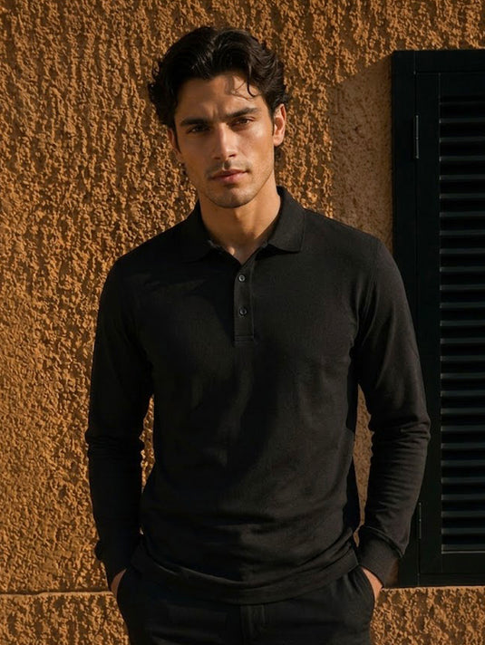 Casual Wear Self Collar Long Sleeve T-shirt