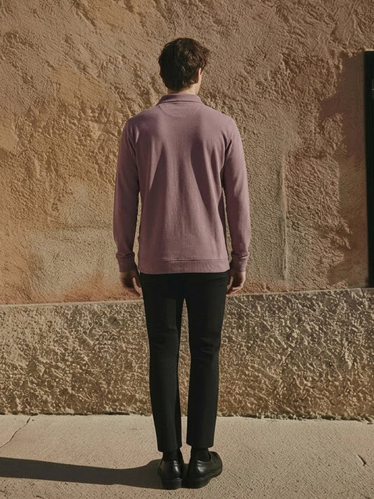 Casual Wear Self Collar Long Sleeve T-shirt - Brown