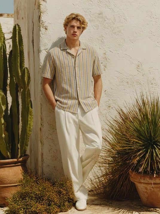 Casual Wear Stripe Short Sleeve Shirt