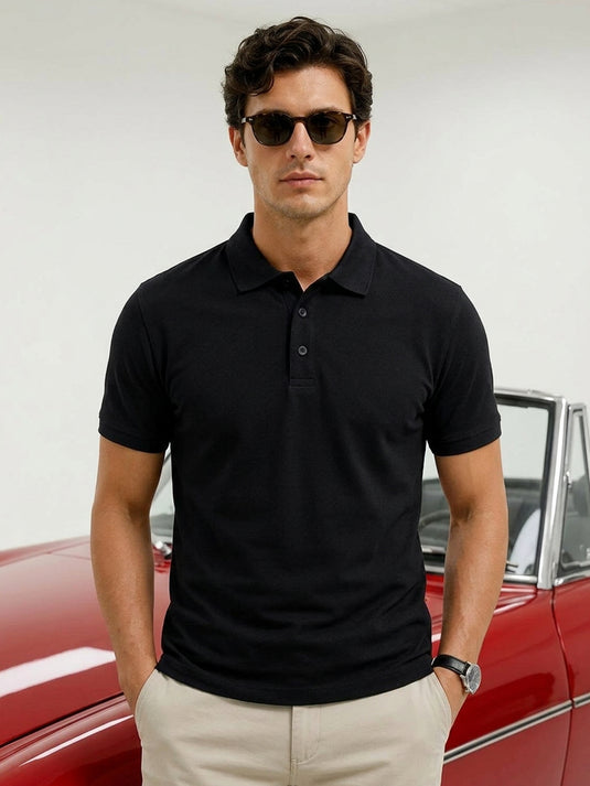 Carlo Slim Fit Polo T-shirt - Black