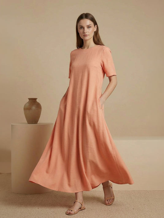 Trapeze midi dress with round neck