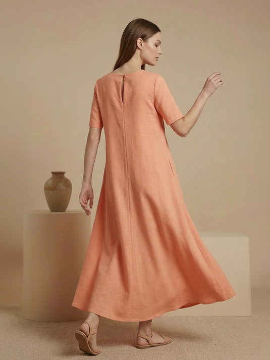 Trapeze midi dress with round neck