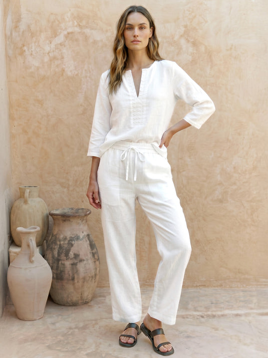 Premium linen basic draw cord pant